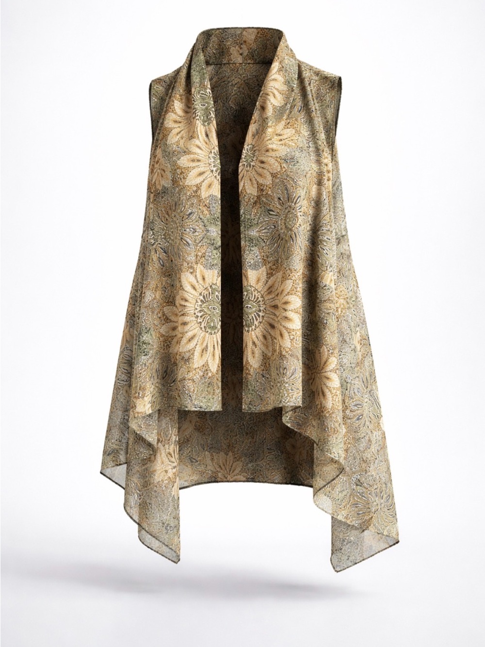 Sheer Flowy Green and Orange Large Vest for Stylish Layering